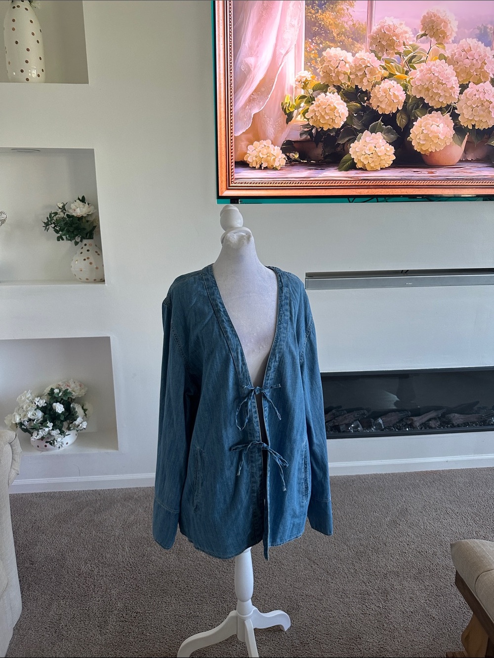 Free People Blue Tie-Front Denim Blazer